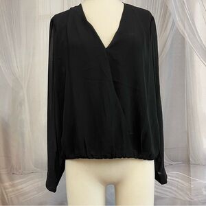 Forever 21 Black Surplice Blouse Women’s Medium Sheer Drapey V-Neck Minimalist
